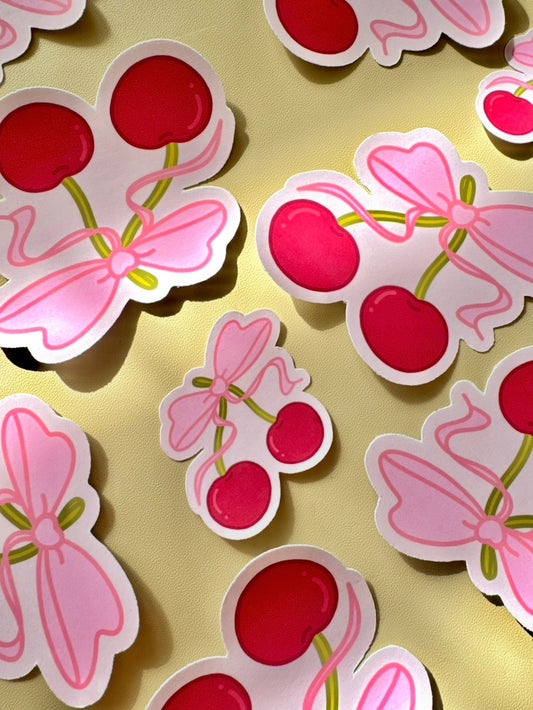 DIE-CUT STICKER - Sweet Cherry Bow - holographic - 1pc