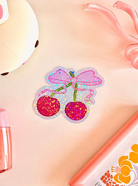 DIE-CUT STICKER - Sweet Cherry Bow - holographic - 1pc